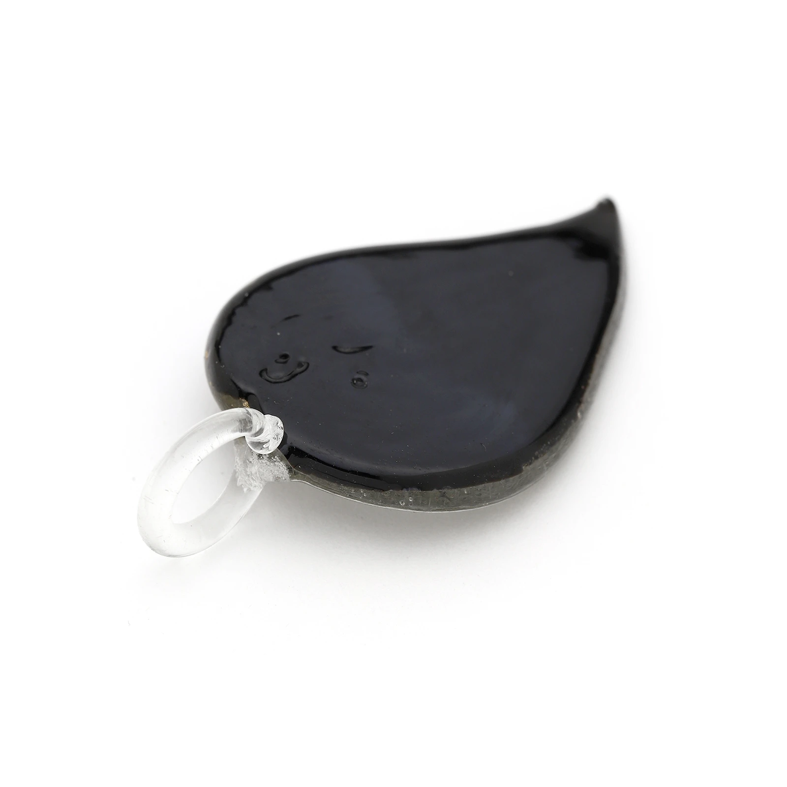 Pendant, Lampwork Glass Handmade in Leaf Shape with Multi Colors and Goldfoil, 84x42mm - Jet/Whie/Grey (Hole Size 6mm) Made In Japan - Image 2