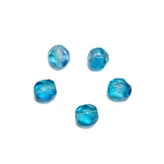 Preciosa Czech Fire-Polished Beads, 6mm Round Two-Tone Vert. - Blue/Aqua