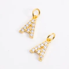 Brass Cubic zirconia Crystal Letter A 18K Gold Plating