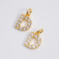 Brass Cubic zirconia Crystal Letter D 18K Gold Plating