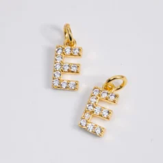 Brass Cubic zirconia Crystal Letter E 18K Gold Plating