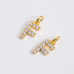 Brass Cubic zirconia Crystal Letter F 18K Gold Plating