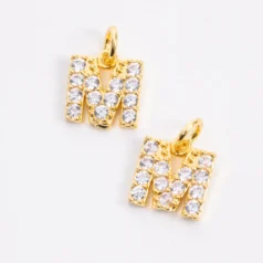 Brass Cubic zirconia Crystal Letter M 18K Gold Plating