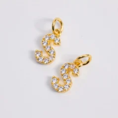 Brass Cubic zirconia Crystal Letter S 18K Gold Plating