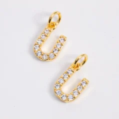 Brass Cubic zirconia Crystal Letter U 18K Gold Plating
