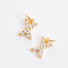 Brass Cubic zirconia Crystal Letter X 18K Gold Plating