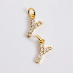 Brass Cubic zirconia Crystal Letter Y 18K Gold Plating