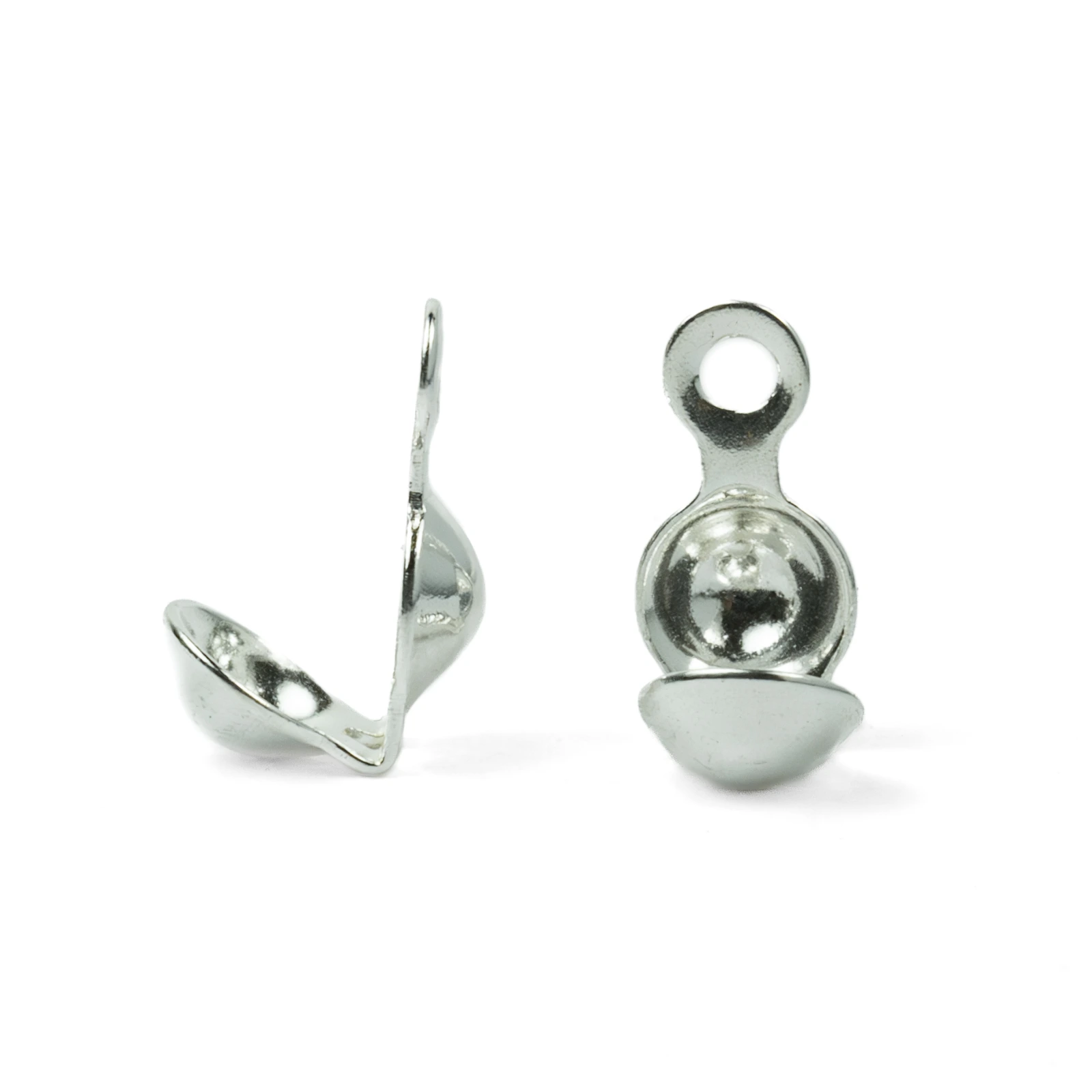 Bead Tip, 6.5x3.5mm Clamshell Bead Tip with one loop with 0.9hole in bottom in Sterling Silver.925