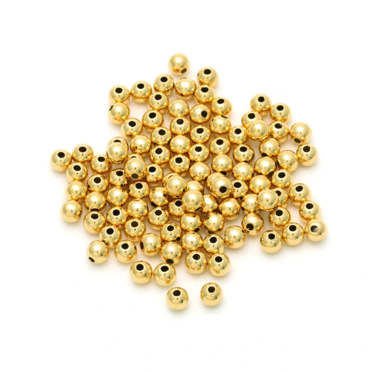 Bead, 4mm Round Metal bead, holesize: 1mm - 24K Gold