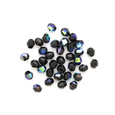 Beads, Czech Firepolish, 4mm Bicone, Black AB