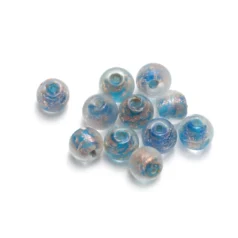 8mm Round Goldswirl Glass Bead - Blue Aqua