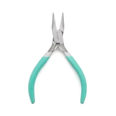 5" Chain Nose Plier, Smooth with Spring. Double PVC Grips: White at Bottom & Green On Upper