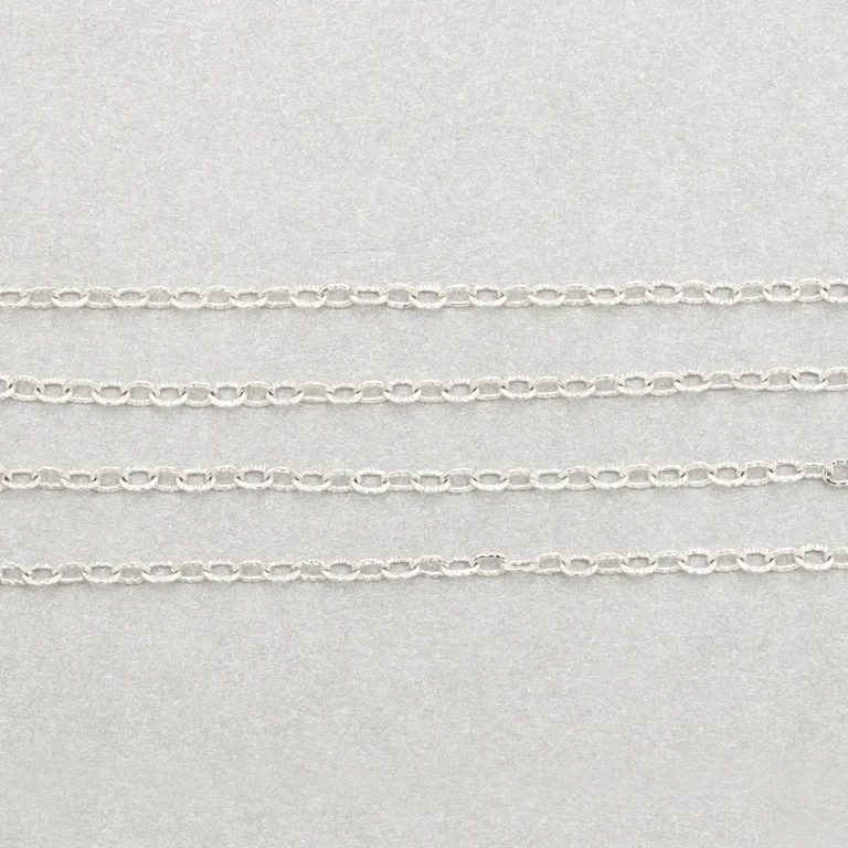 Chain, Silver plated brass, 3.7(l)x2.8(w)mm textured oval link, Lead Free