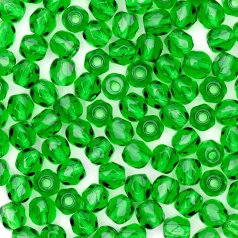 Beads, Czech Firepolish, 3mm Round, Emerald