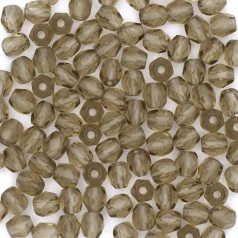 Beads, Czech Firepolish, 3mm Round, Light Smoke Topaz