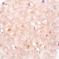 Beads, Czech Firepolish, 3mm Round, Rosaline AB