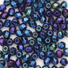 Beads, Czech Firepolish, 3mm Round, IRIS Navy Blue