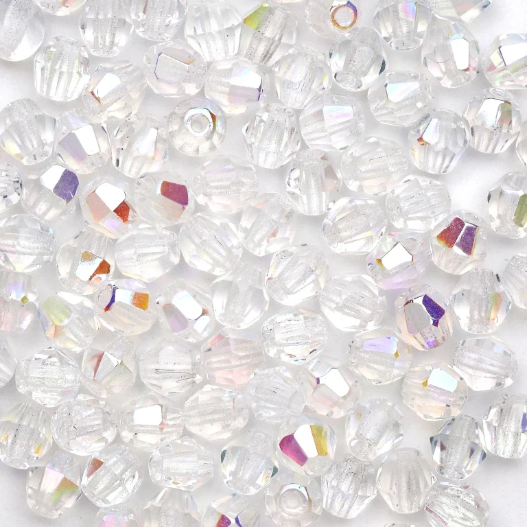 Beads, Czech Firepolish, 4mm Bicone, Crystal AB