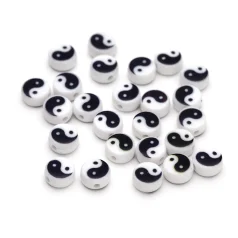 Plastic Yin and Yang beads 4X7mm round