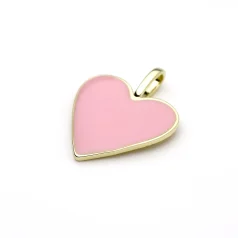 Brass Heart Pendant Charm 19x21 mm 18G Gold Plated PInk
