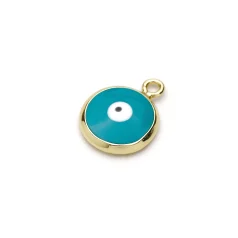 Evil Eye 14K Gold Plated 10mm Pendant Charm - Aqua