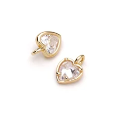 14K Gold Plated Heart Birthstone（Cubic Ziconia) Charm - April  ( Loop on the side way)