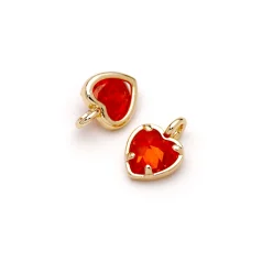 14K Gold Plated Heart Birthstone（Cubic Ziconia) Charm - January  ( Loop on the side way)