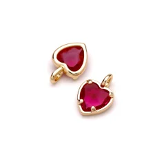 14K Gold Plated Heart Birthstone（Cubic Ziconia) Charm - July  ( Loop on the side way)