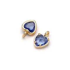 14K Gold Plated Heart Birthstone（Cubic Ziconia) Charm - September  ( Loop on the side way)