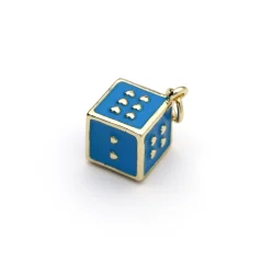 14K Gold Plated Dice Charm - Blue