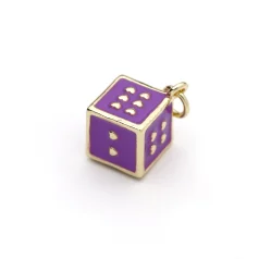 14K Gold Plated Dice Charm - Purple