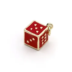 14K Gold Plated Dice Charm - Red