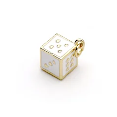14K Gold Plated Dice Charm - White