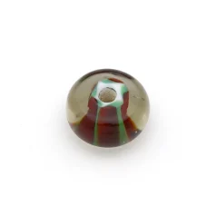 Bead, Japanese Sassoon Lampwork Glass, 18x9mm Mulit-color Donut - Crystal, Red/Pale Green (Hole Size 3.4mm)