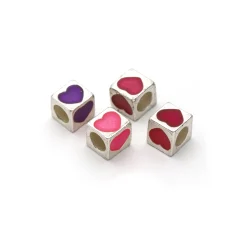 Bead, Pewter 6.5x6.5mm Cube with a Heart - Assorted colour