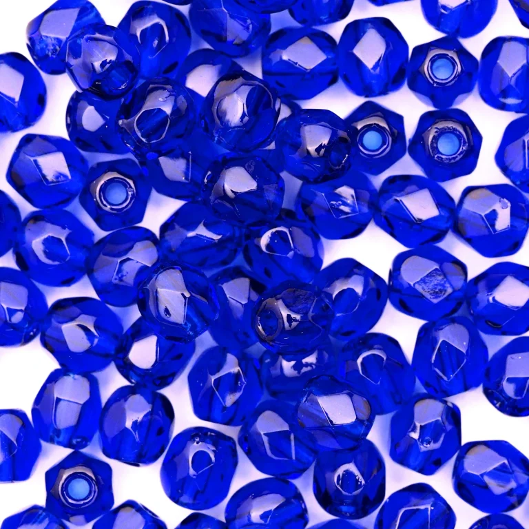 Beads, Czech Firepolish, 3mm Round, Cobalt Blue