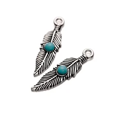 Leaves Leaf feather Charm Zinc Alloy 28x5.5mm