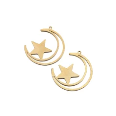Brass Moon Star Charm 25.63x20.97x0.77 mm