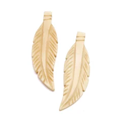 BONE FEATHER 65X22MM BOTH SIDE CARVING IN WHITE