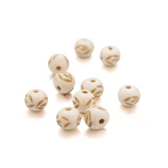 Round bone beads with Pattern - 12x10mm  Natural
