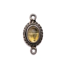 Bali Silver Connector Link, 17.5x9mm Oval with Citrine Gemstone