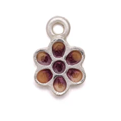 Charm, Pewter Drop 8mm in Flower Design with Enamel Finish - Purple
