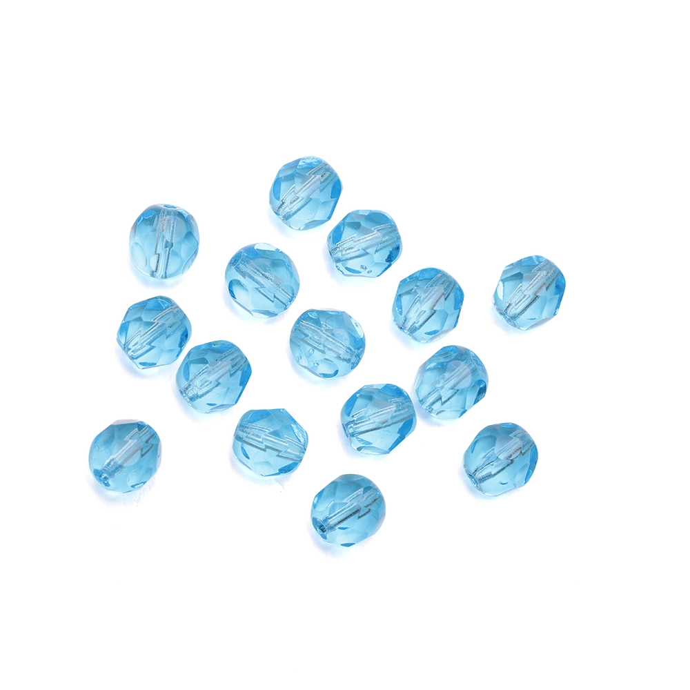 Bead, Czech firepolish, 6mm faceted round, LIGHT AQUA