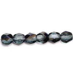 Bead, Czech firepolish, 4mm round faceted azure, LIGHT AQUA