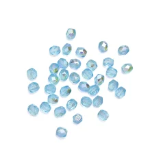 Bead, Czech firepolish, 4mm faceted round, LIGHT AQUA AB