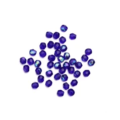Beads, Czech Firepolish, 3mm Round, Cobalt Blue AB