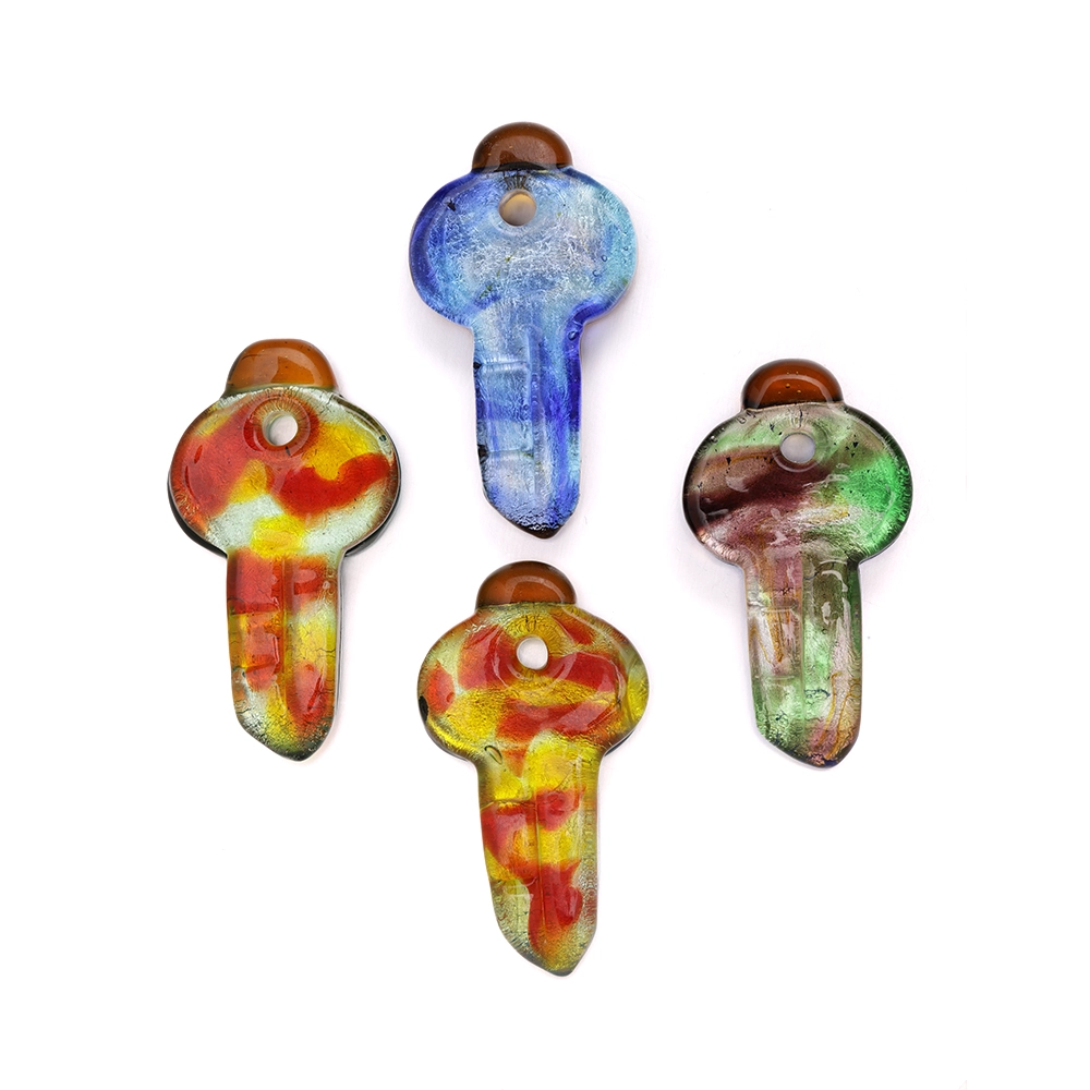 Pendant, Lampwork Glass, Multi colors with Silverfoil, 60x30mm Key - Assorted Colors, Made in Japan