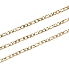 Figaro CHAIN 3mm 304 stainless steel chain with ION 14K Gold plating.  Nickel Free