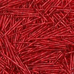 Preciosa Czech Bugle Beads 30mm Twist  - Silverlined Lt. Red (loose)