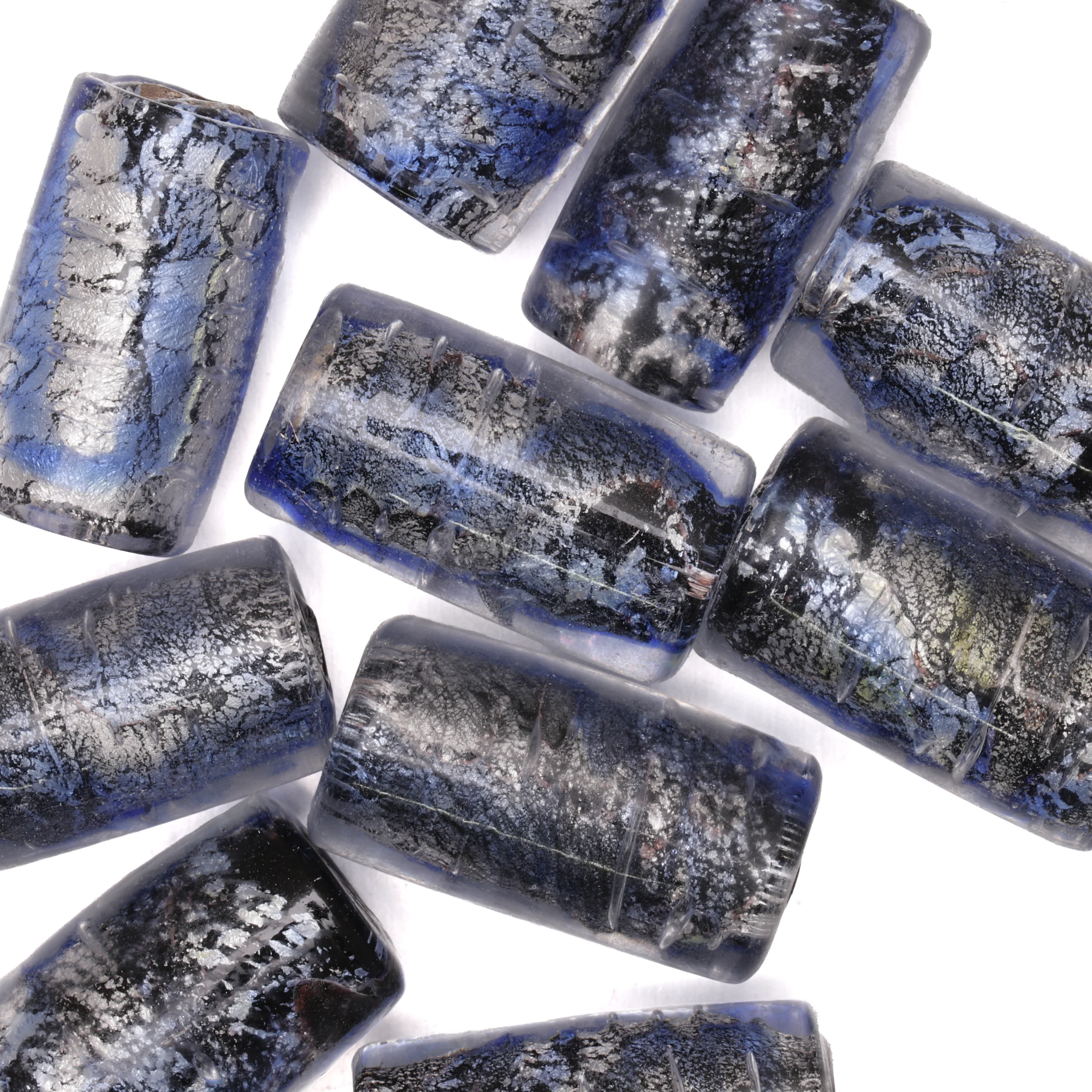 15x10mm Tube Black Silverfoil - Blue Aqua